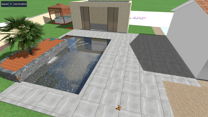 terrasse réalisée en 3d autour d'une piscine